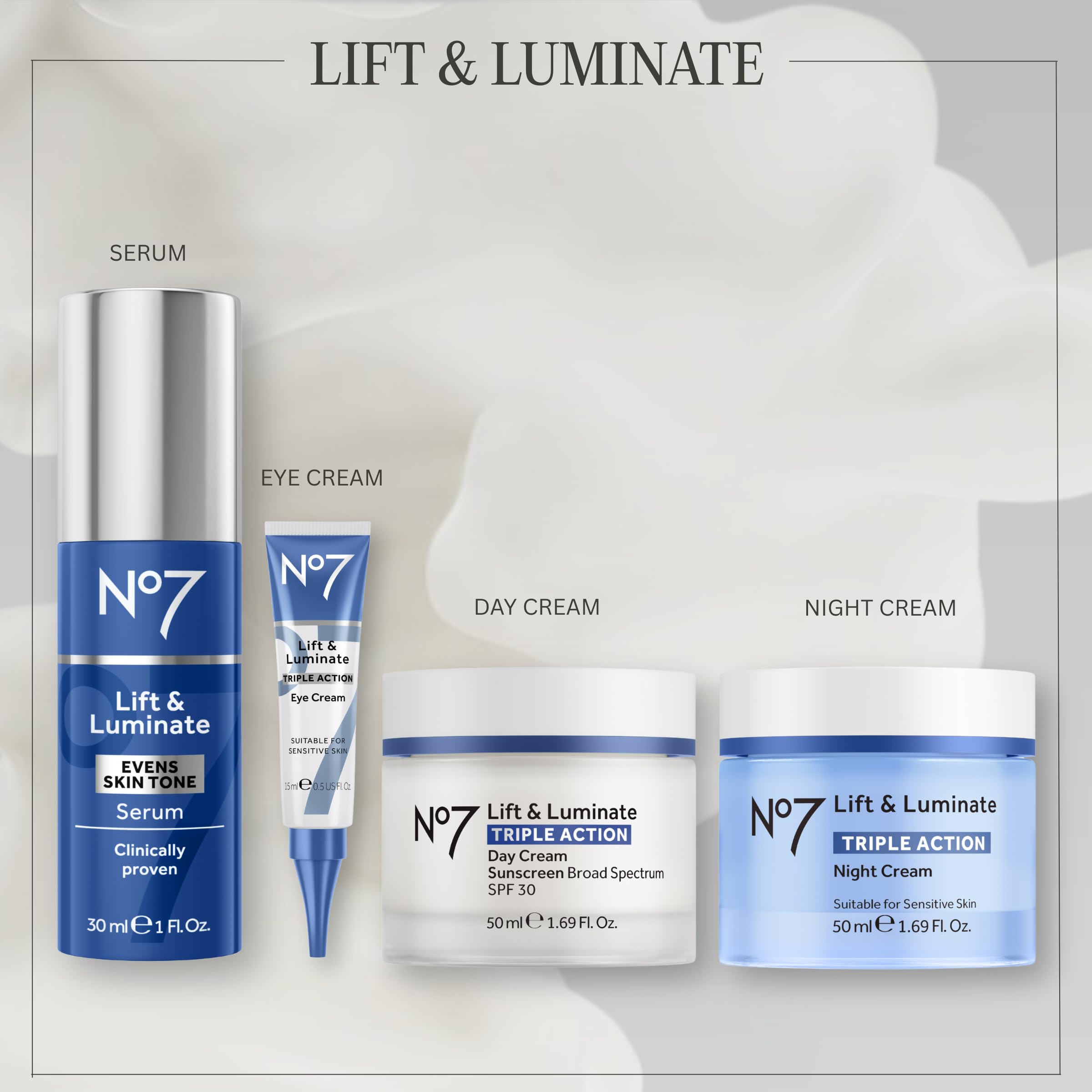 No7 Lift and Luminate Triple Action Fragrance-Free Night Cream – Anti-Wrinkle Collagen Peptide Brightening Moisturizer with Hyaluronic Acid, Hibiscus, and Vitamin C (50ml)